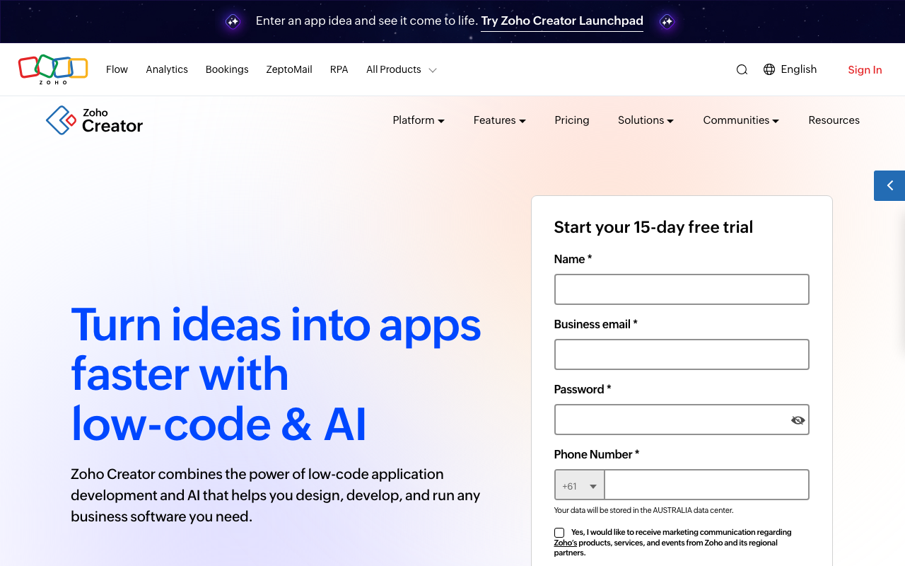 Zoho Creator screenshot